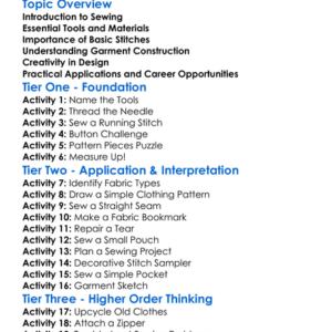 Sewing And Garment Construction Worksheet Activity Booklet