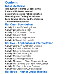 Sewing For Home Decor Cushions Curtains Worksheet Activity Booklet