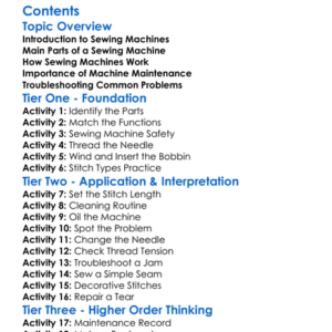 Sewing Machine Functions And Maintenance Worksheet Activity Booklet