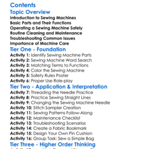 Sewing Machine Operation And Care Worksheet Activity Booklet
