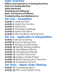 Sewing Machine Operation Worksheet Activity Booklet