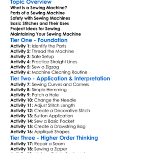 Sewing Machine Skills Worksheet Activity Booklet