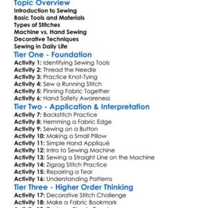 Sewing Techniques Worksheet Activity Booklet