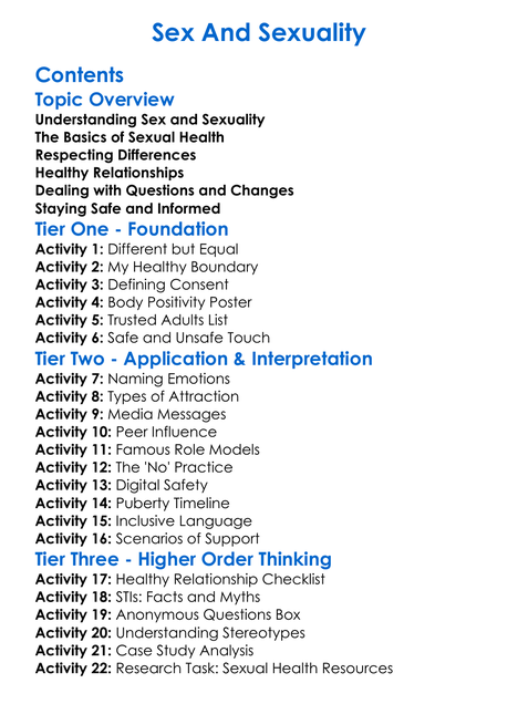 Sex And Sexuality Worksheet Activity Booklet