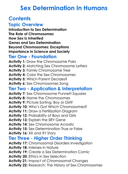 Sex Determination In Humans Worksheet Activity Booklet