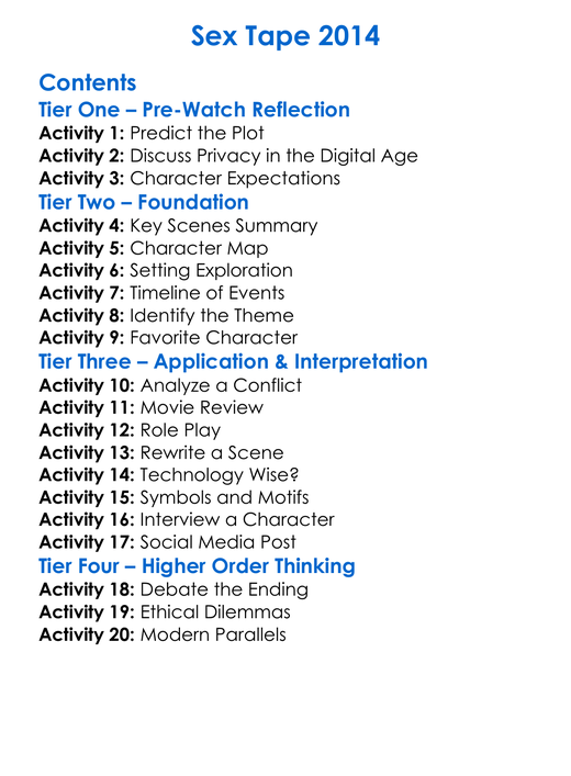 Sex Tape 2014 Worksheet Activity Booklet