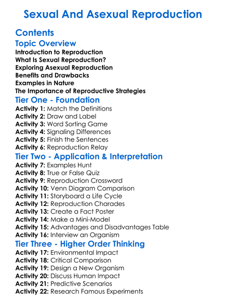 Sexual And Asexual Reproduction Worksheet Activity Booklet