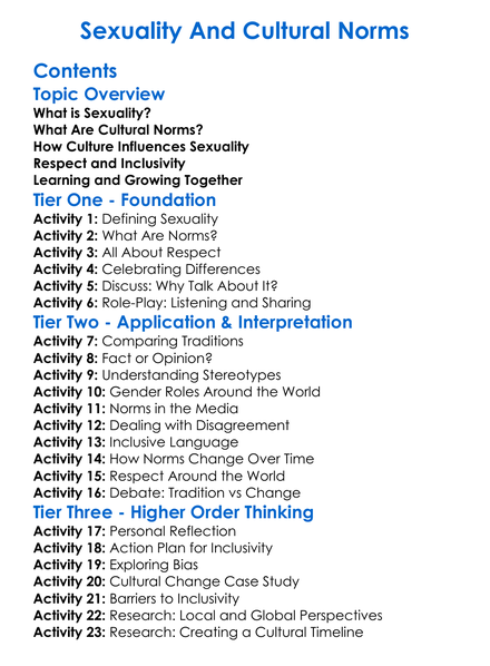 Sexuality And Cultural Norms Worksheet Activity Booklet