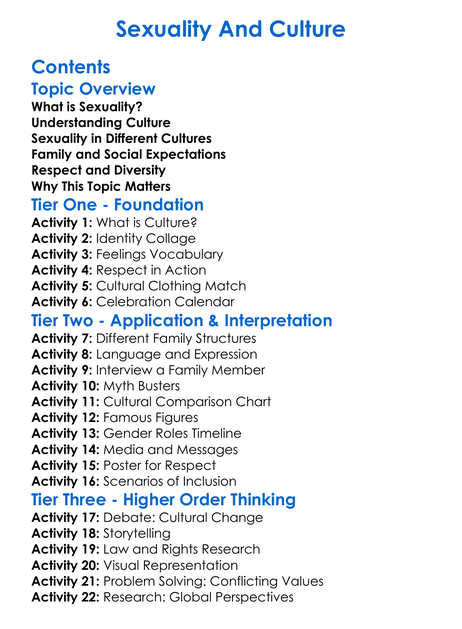 Sexuality And Culture Worksheet Activity Booklet