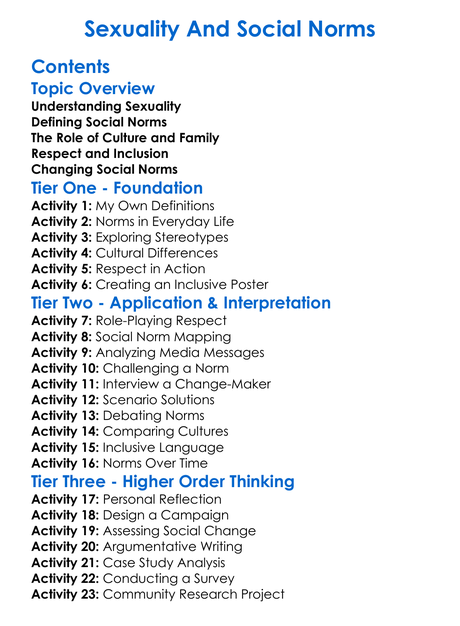 Sexuality And Social Norms Worksheet Activity Booklet