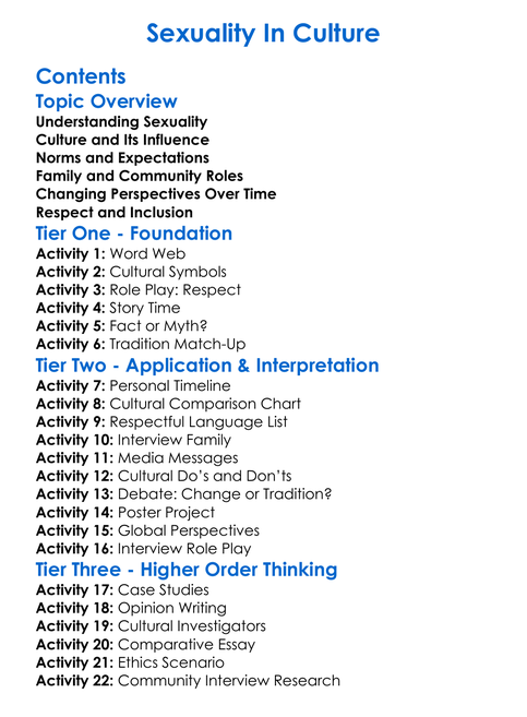 Sexuality In Culture Worksheet Activity Booklet
