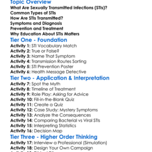 Sexually Transmitted Infections Worksheet Activity Booklet
