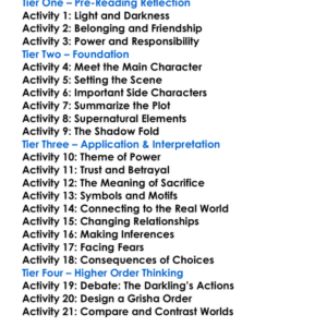 Shadow And Bone Leigh Bardugo Worksheet Activity Booklet