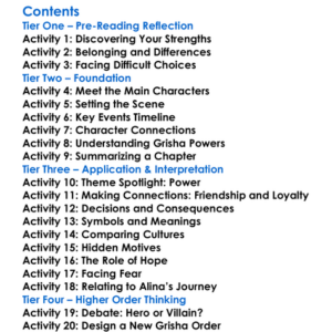 Shadow And Bone Trilogy Leigh Bardugo Worksheet Activity Booklet