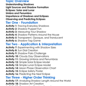 Shadows And Eclipses Worksheet Activity Booklet