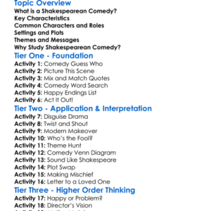 Shakespearean Comedy Worksheet Activity Booklet