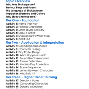 Shakespearean Literature Worksheet Activity Booklet