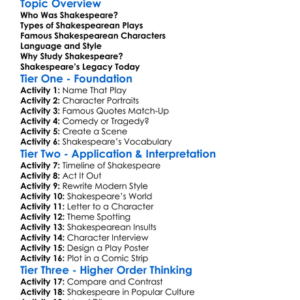 Shakespearean Plays Worksheet Activity Booklet