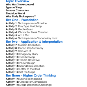 Shakespearean Works Worksheet Activity Booklet