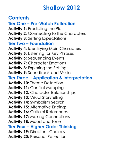 Shallow 2012 Worksheet Activity Booklet