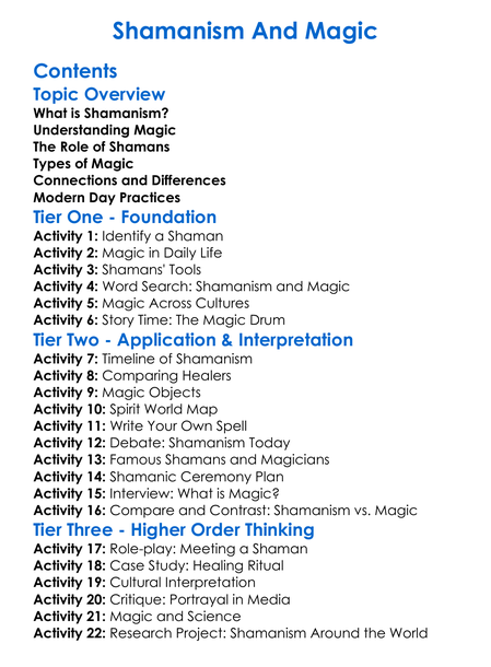 Shamanism And Magic Worksheet Activity Booklet