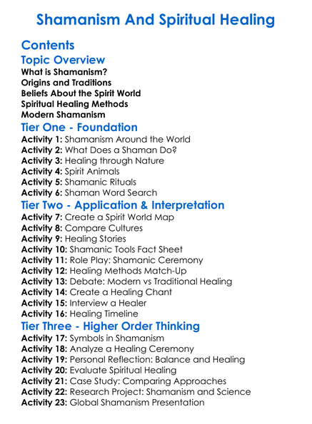 Shamanism And Spiritual Healing Worksheet Activity Booklet