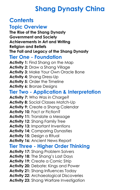 Shang Dynasty China Worksheet Activity Booklet