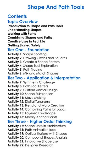 Shape And Path Tools Worksheet Activity Booklet