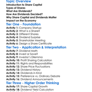 Share Capital And Dividends Worksheet Activity Booklet