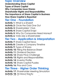Share Capital Worksheet Activity Booklet