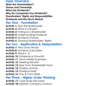 Shareholders And Dividends Worksheet Activity Booklet