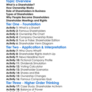 Shareholders And Ownership Worksheet Activity Booklet