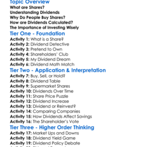 Shares And Dividends Worksheet Activity Booklet