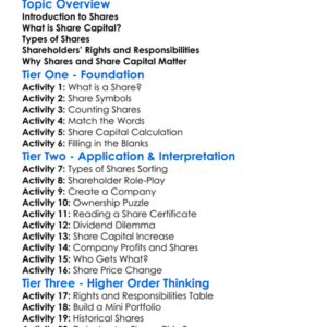 Shares And Share Capital Worksheet Activity Booklet