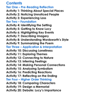 She Dwelt Among The Untrodden Ways William Wordsworth Worksheet Activity Booklet