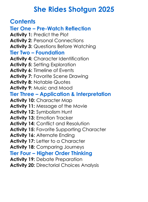 She Rides Shotgun 2025 Worksheet Activity Booklet