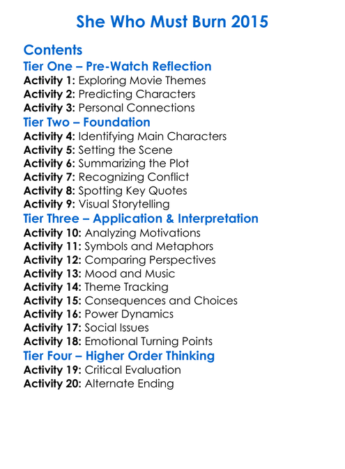 She Who Must Burn 2015 Worksheet Activity Booklet