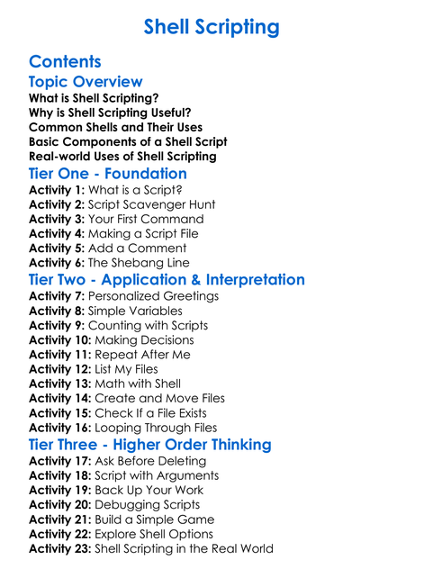 Shell Scripting Worksheet Activity Booklet
