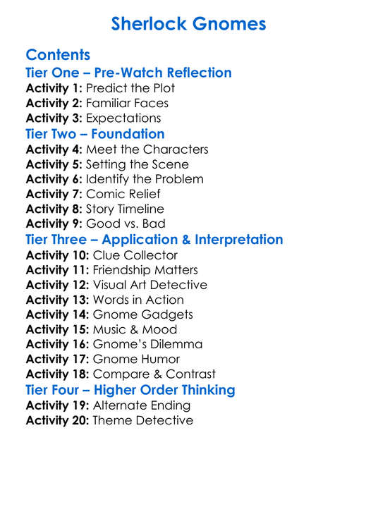 Sherlock Gnomes Worksheet Activity Booklet