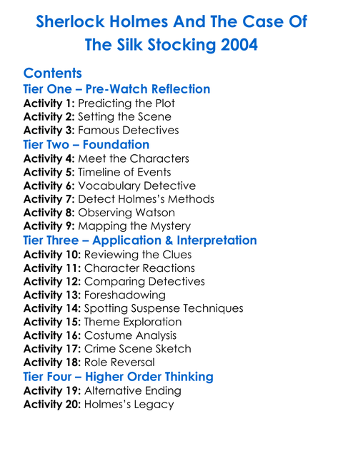 Sherlock Holmes And The Case Of The Silk Stocking 2004 Worksheet Activity Booklet