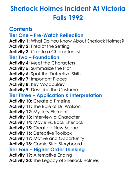 Sherlock Holmes Incident At Victoria Falls 1992 Worksheet Activity Booklet