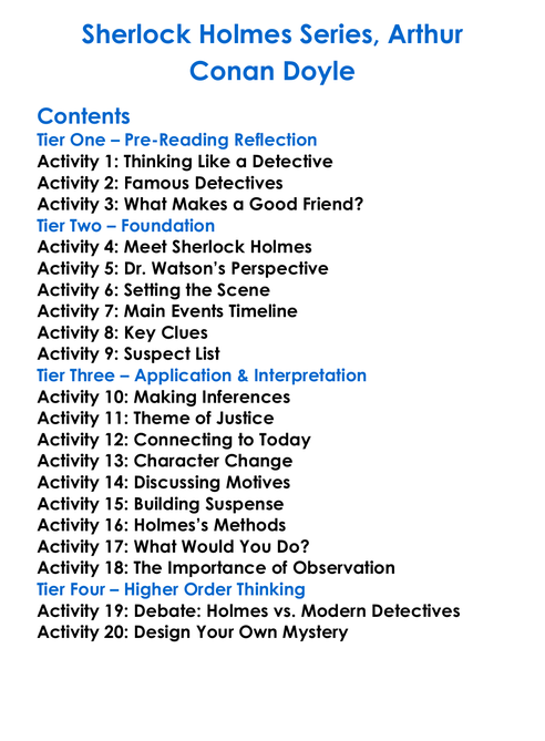 Sherlock Holmes Series Arthur Conan Doyle Worksheet Activity Booklet