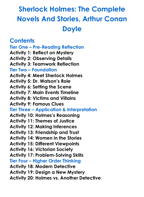 Sherlock Holmes The Complete Novels And Stories Arthur Conan Doyle Worksheet Activity Booklet