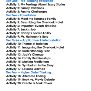 Shining Stephen King Worksheet Activity Booklet