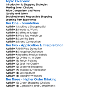 Shopping Strategies Worksheet Activity Booklet