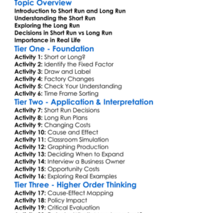 Short Run And Long Run Worksheet Activity Booklet
