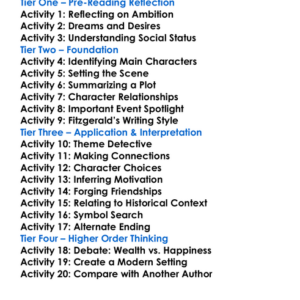 Short Stories F Scott Fitzgerald Worksheet Activity Booklet