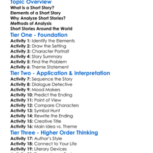 Short Story Analysis Worksheet Activity Booklet