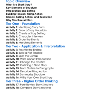 Short Story Structure Worksheet Activity Booklet
