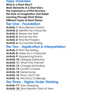 Short Story Worksheet Activity Booklet